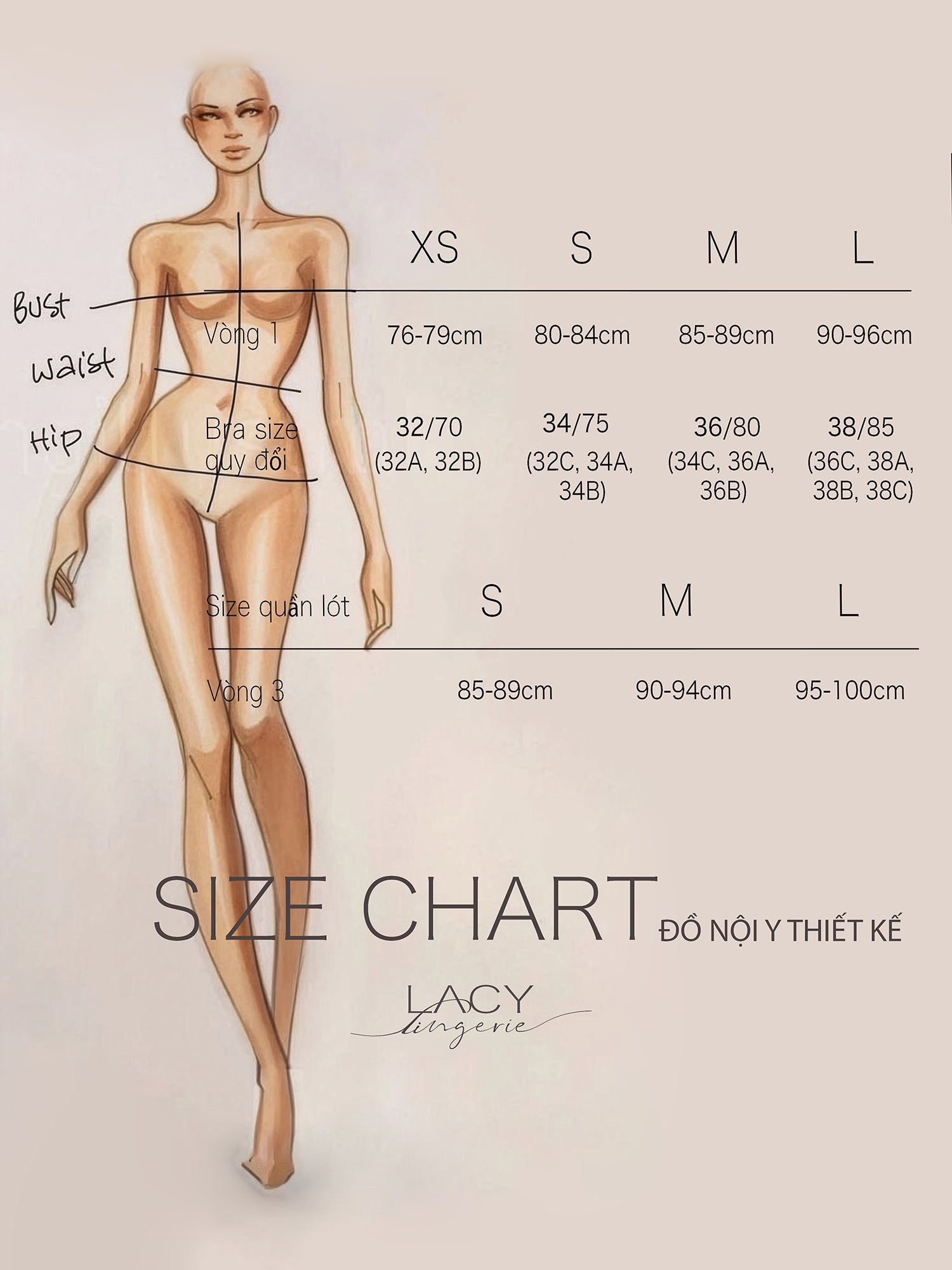 Bảng size đồ lót nữ Lacy Lingerie